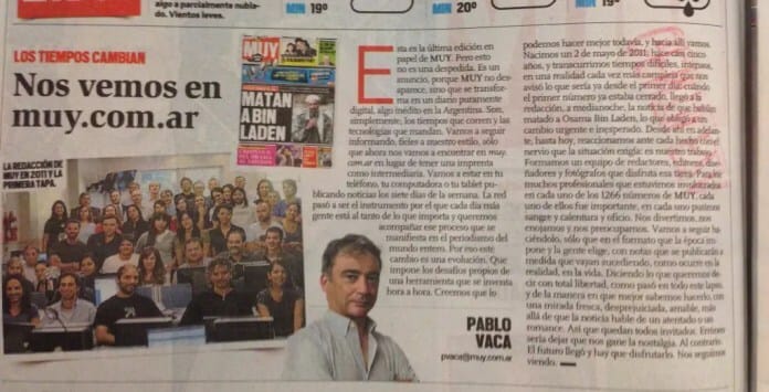 Editorial de Pablo Vaca en el último número en papel del diario Muy