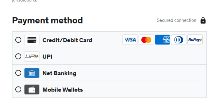 multiple payment options