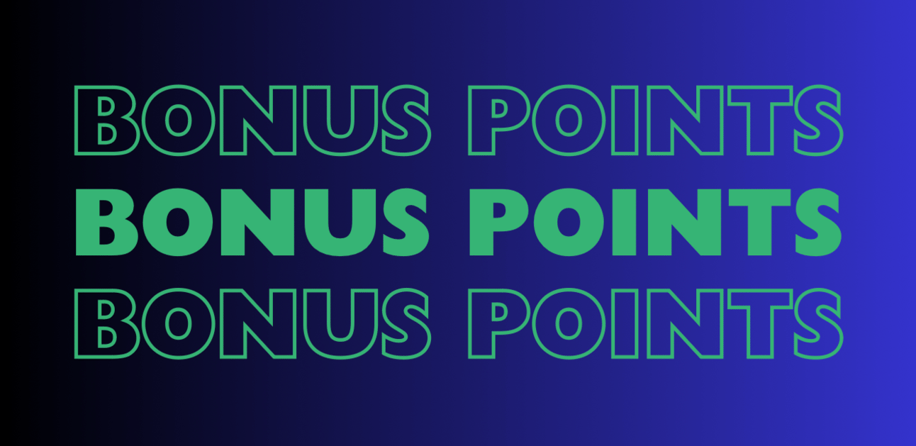 Green text on a blue background that says "bonus points"