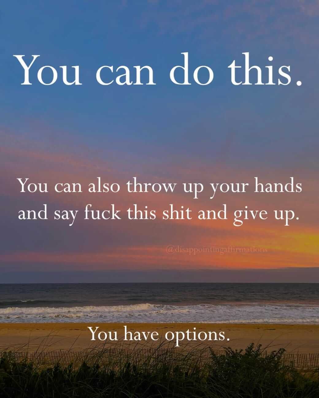 You can do this. You can also throw up your hands and say f*ck this and give up. You have options.