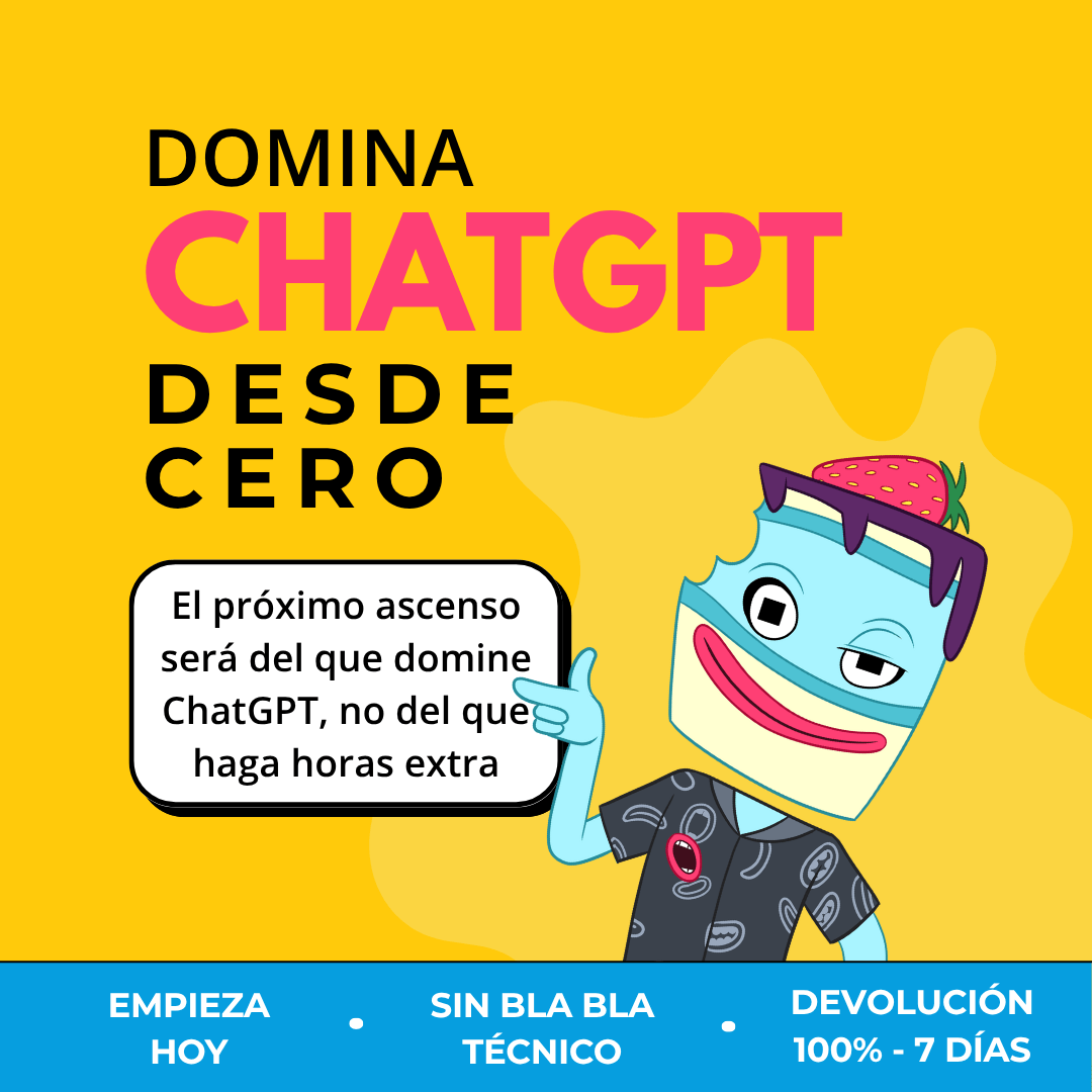 Imagen promocional del curso “Domina ChatGPT desde Cero” con el personaje ByteMan y el mensaje: Automatiza tareas y recupera 5h de tu semana.