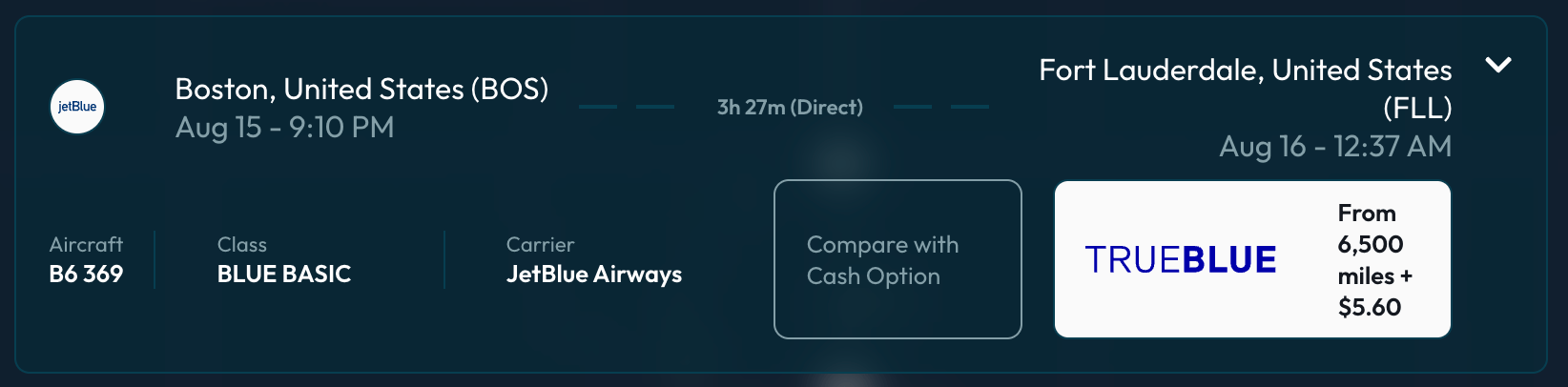 (Daily Drop Pro) BOS-FLL for 6,500 JetBlue points
