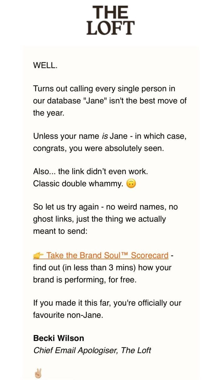 Loft Correction Email
