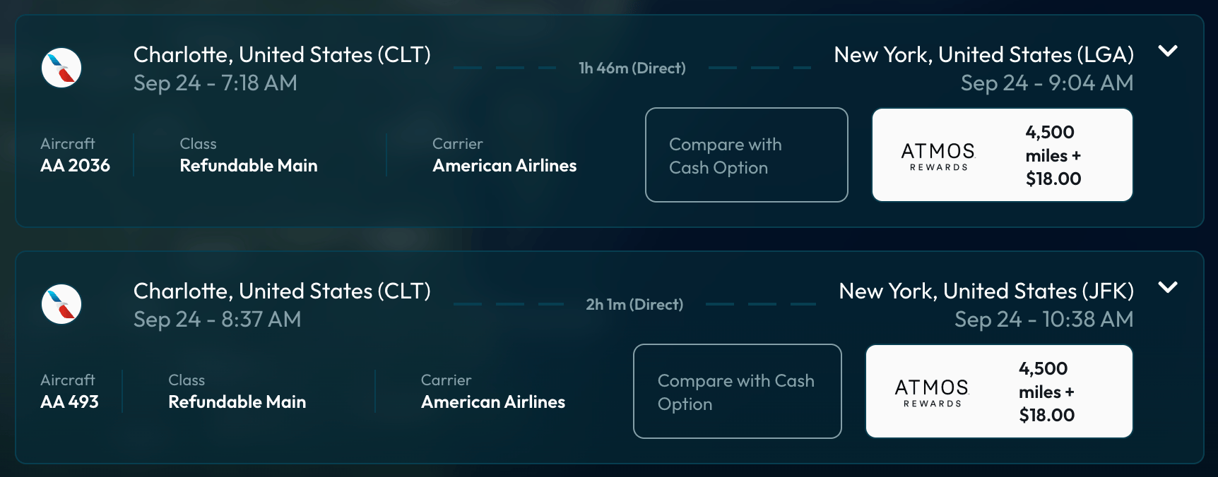 Charlotte to New York to 4,500 Atmos points on AA