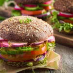 Plant-based burger with fresh vegetables