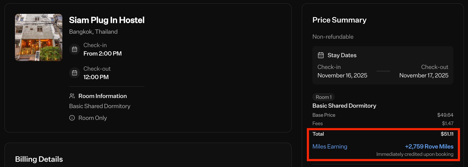 Hotel in Bangkok earning 54x miles