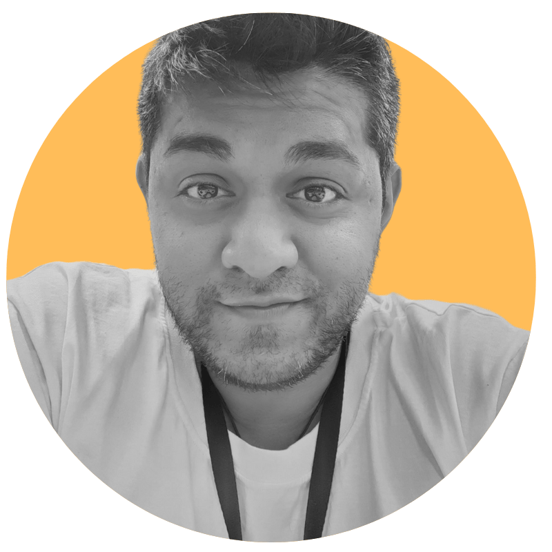 A portrait photo of Najeeb Fokeerbux on a yellow circle