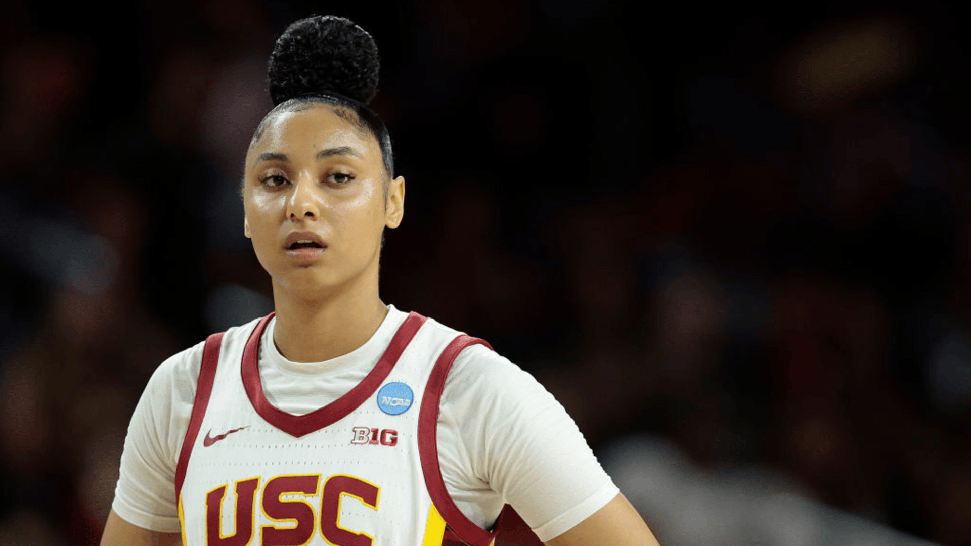 JuJu Watkins #12 of the USC Trojans in the first half during the first round of the NCAA Women's Basketball Tournament