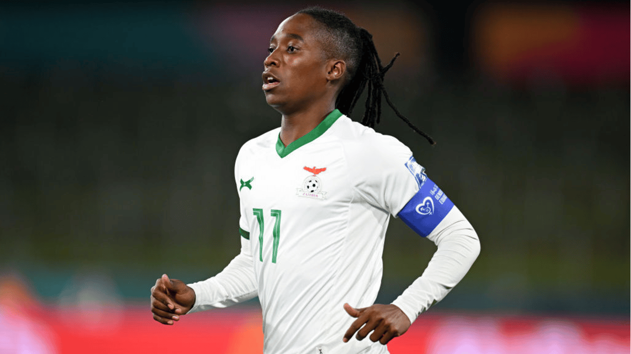 Barbra Banda of Zambia looks on during the FIFA Women's World Cup Australia & New Zealand 2023 Group C match between Costa Rica and Zambia at Waikato Stadium on July 31, 2023 in Hamilton / Kirikiriroa, New Zealand.