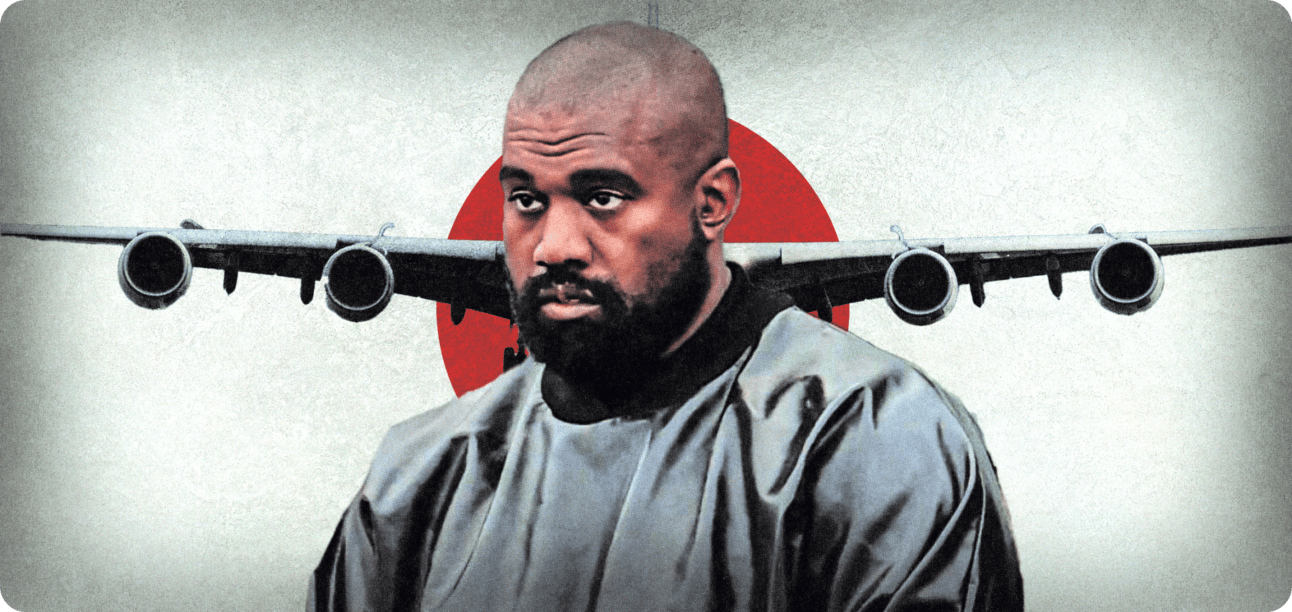 Ye in front of a plane