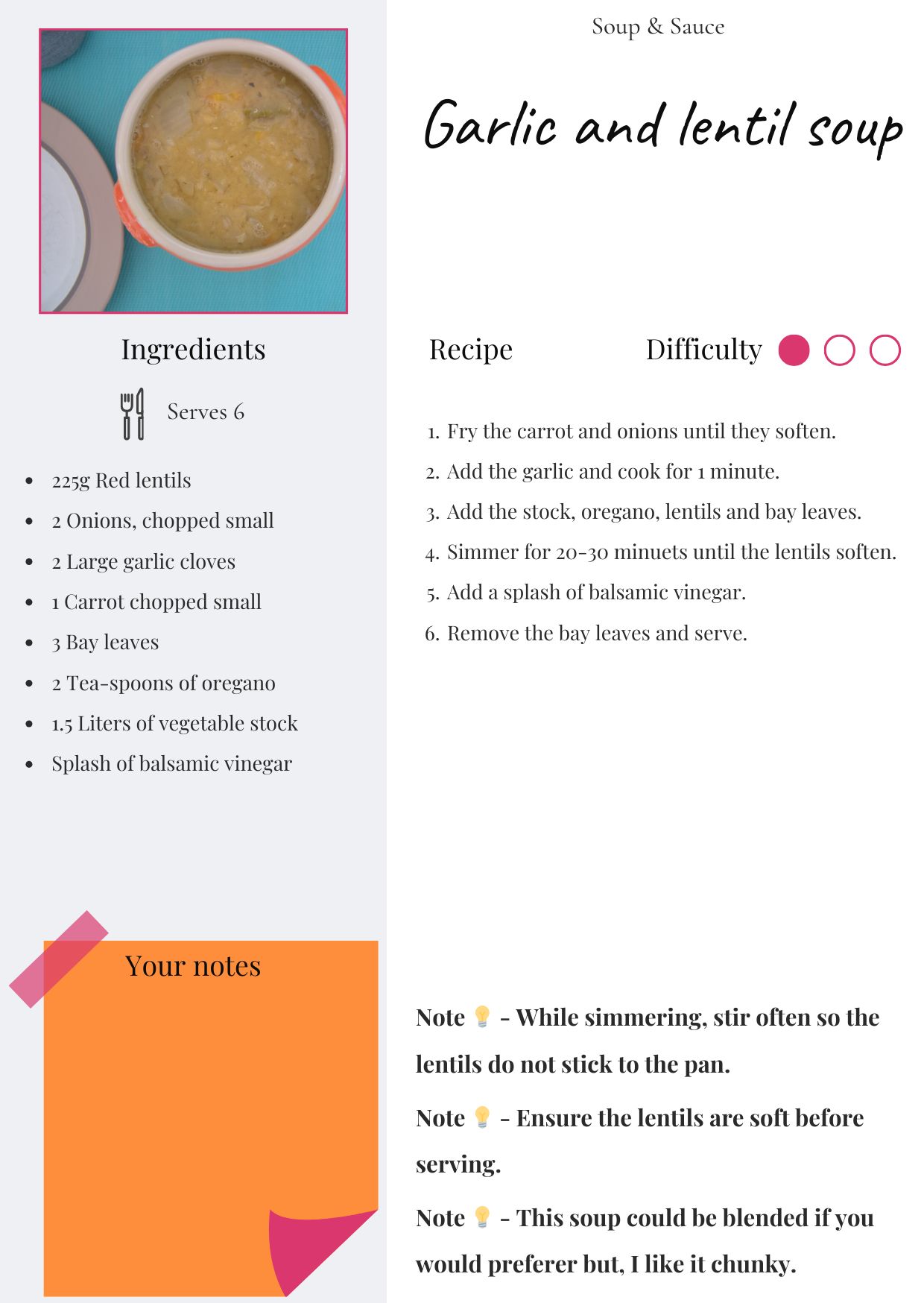 Garlic and lentil soup