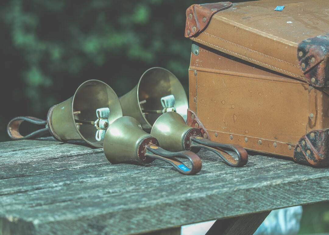 Music bells on a church porch. 