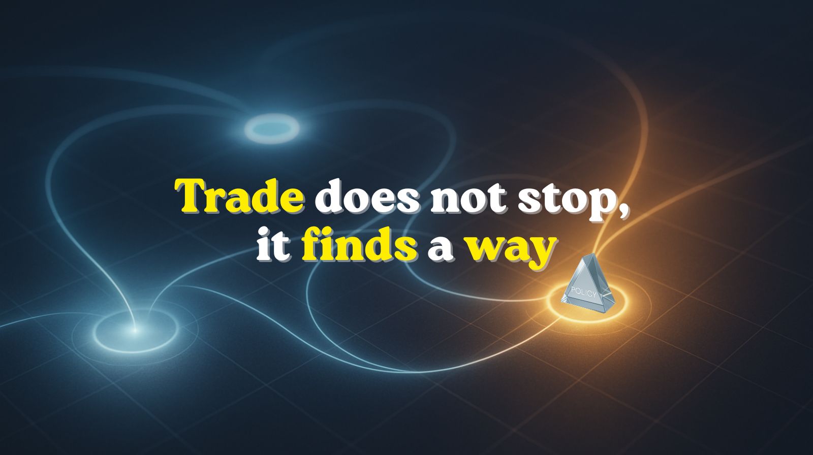 Abstract stream of glowing liquid meeting a transparent block and splitting into two clean channels that rejoin downstream