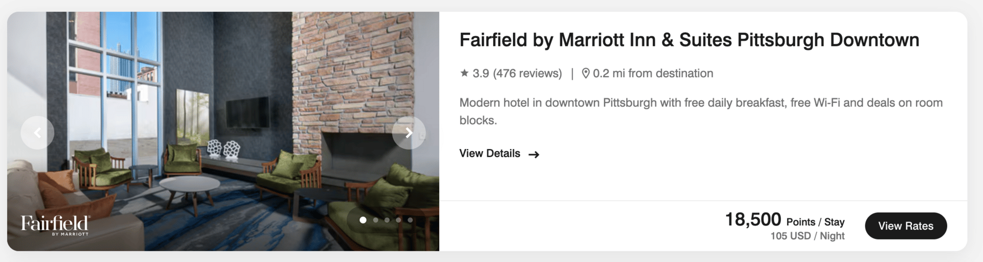 Marriott Pittsburgh for 18.5k points per night
