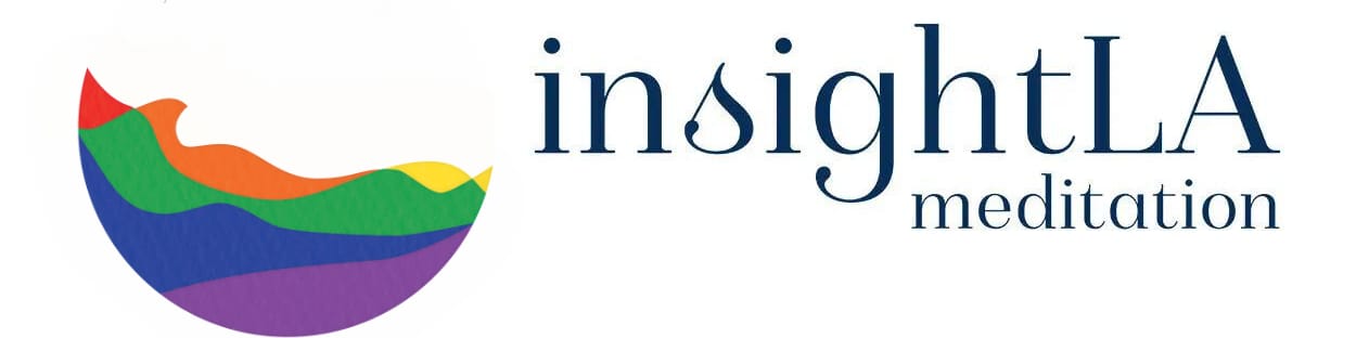 “InsightLA Meditation logo featuring a colorful wave-like design in a half-circle next to the words ‘insightLA meditation.’”