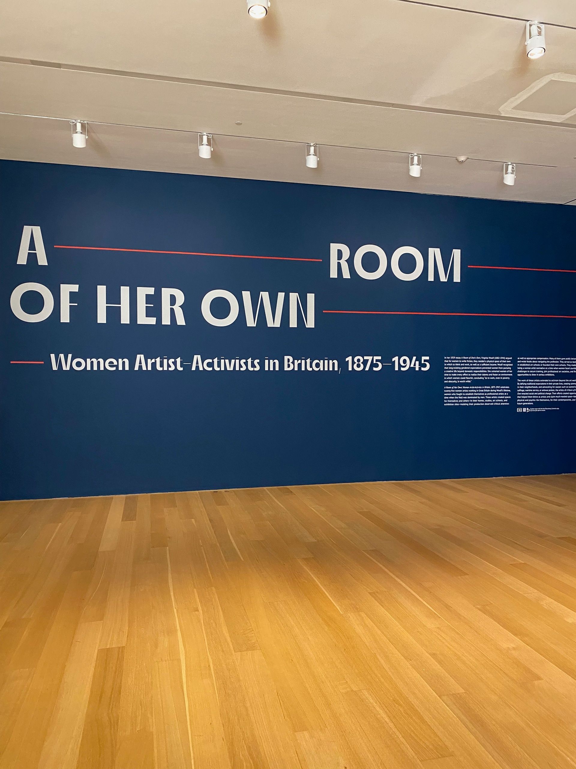 Blue wall with the exhibition title in large letters.