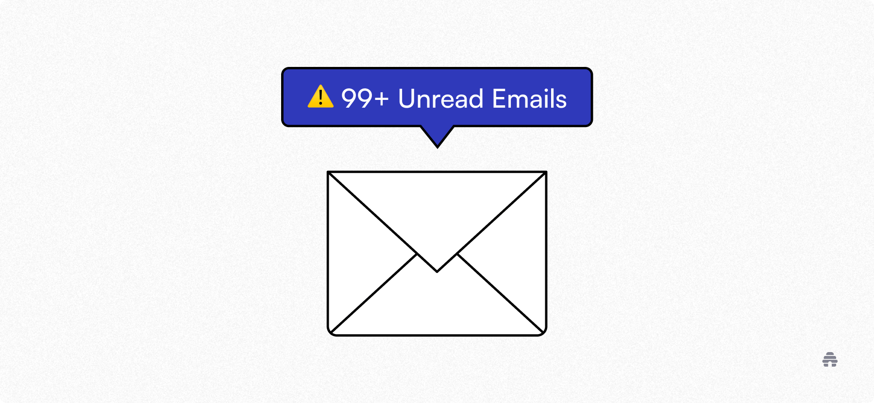 Illustration of an email envelope with a warning badge reading ‘99+ unread emails,’ representing inbox overload.