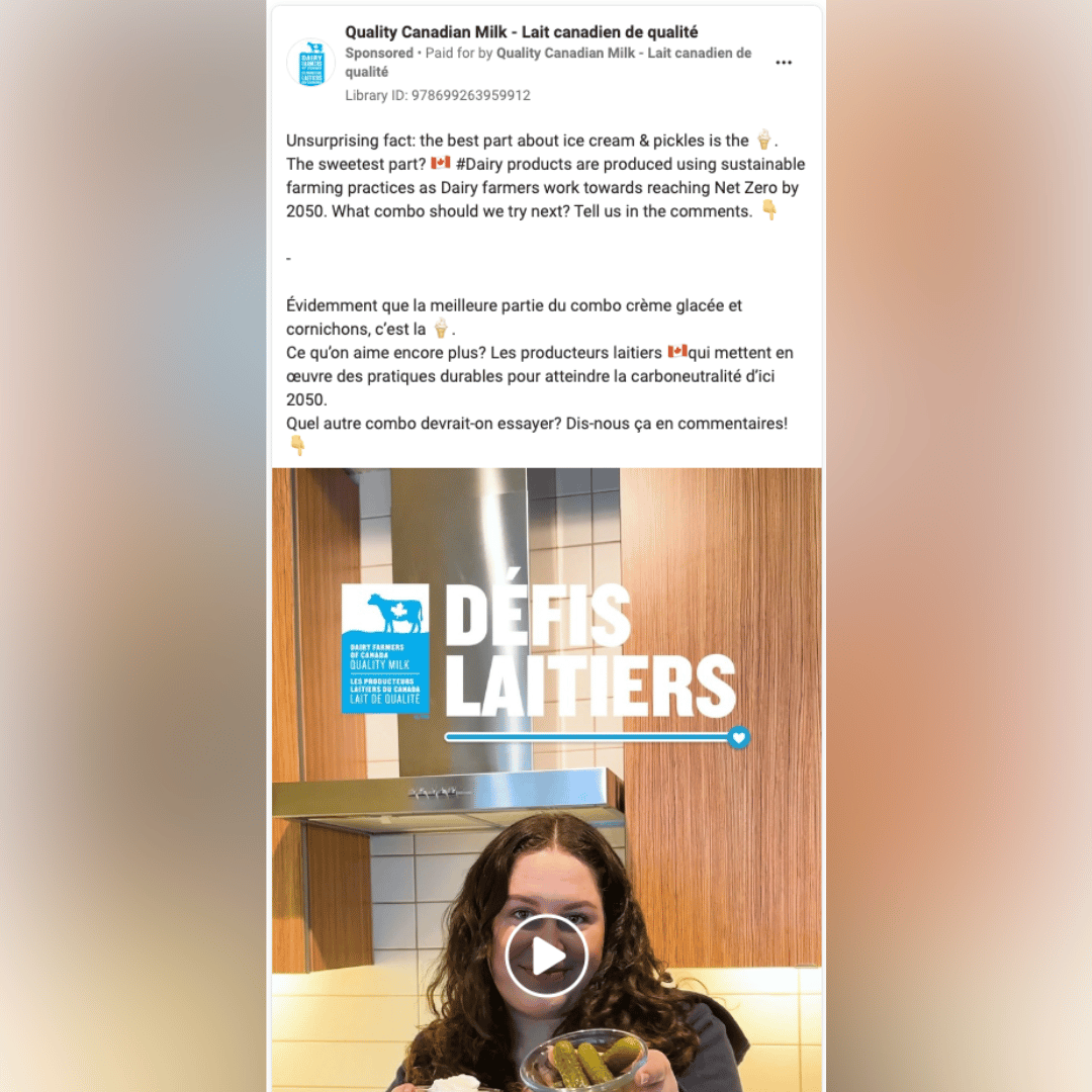 One of Quality Canadian Milk’s ads for Canadian dairy products.