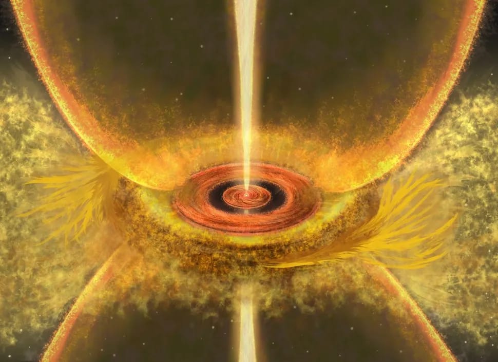Artist’s illustration of the distinctive substructure in a protoplanetary disk formed a few hundred thousand years after the birth of the central star