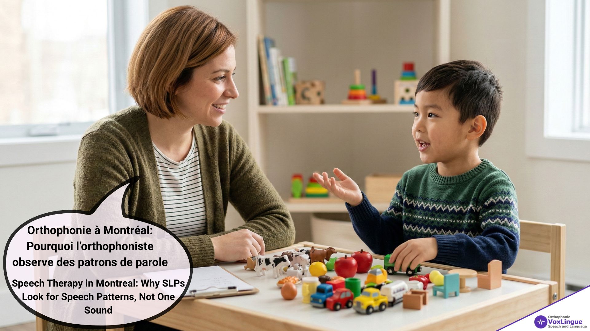 Speech Therapy in Montreal: Why SLPs Look for Speech Patterns, Not One Sound | Orthophonie à Montréal: Pourquoi l’orthophoniste observe des patrons de parole