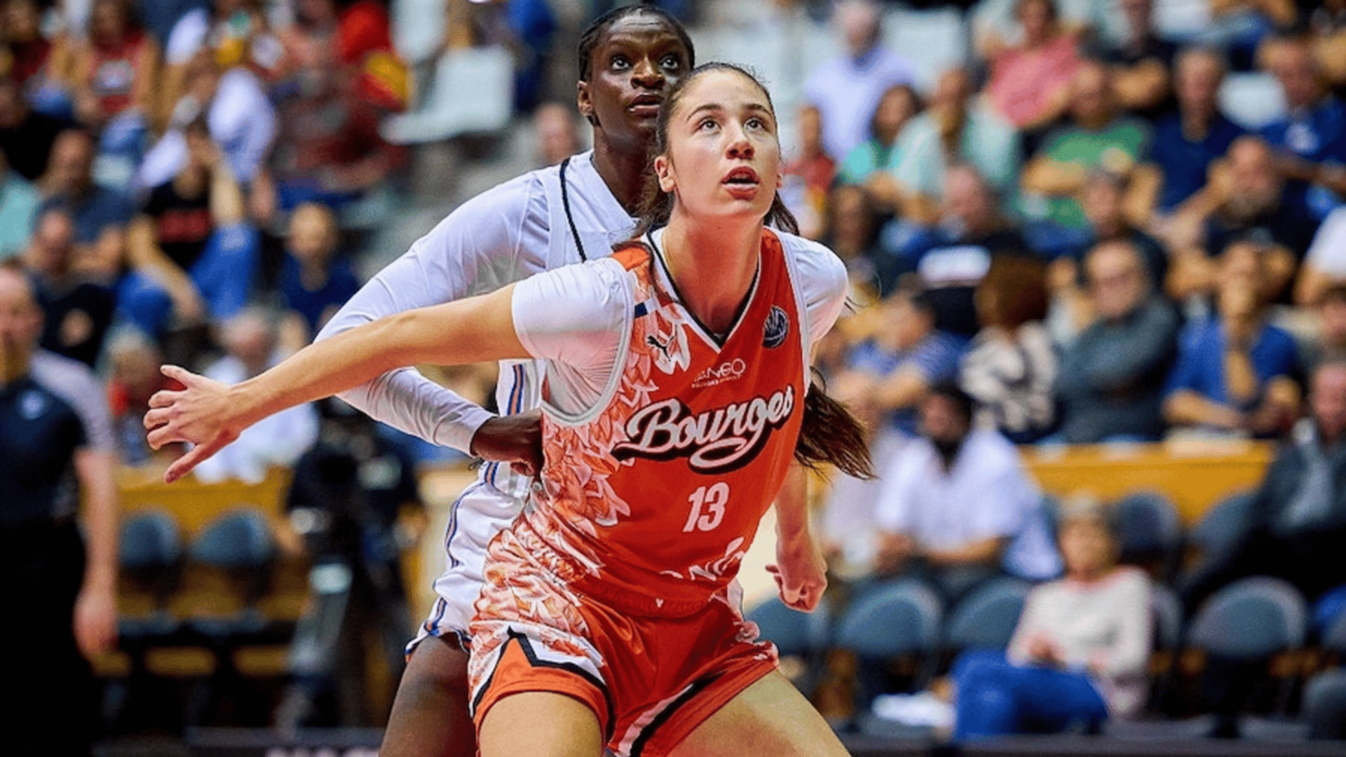 Alicia Tournebize of Tango Bourges Basket and Lola Pendande of Spar Girona seen in action during match of the Euro League Women Basketball regular season gameday 3 group A