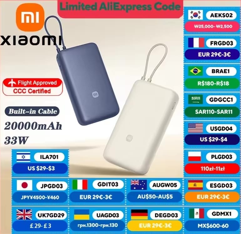 Xiaomi 33W Power Bank 20000mAh (Integrated Cable) - 3C Certified