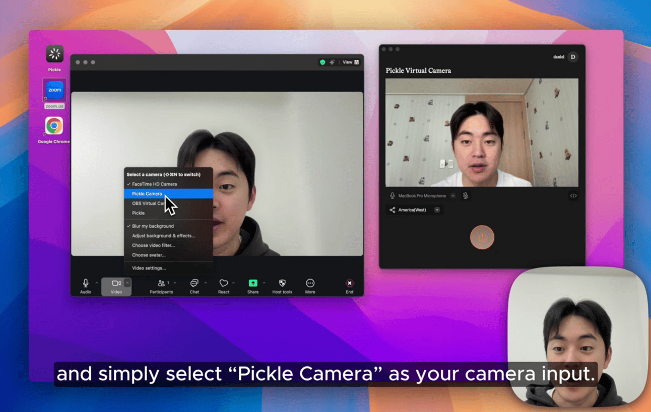 Co-founder of pickle showing how similar the cloned version of himself is to his actual video.