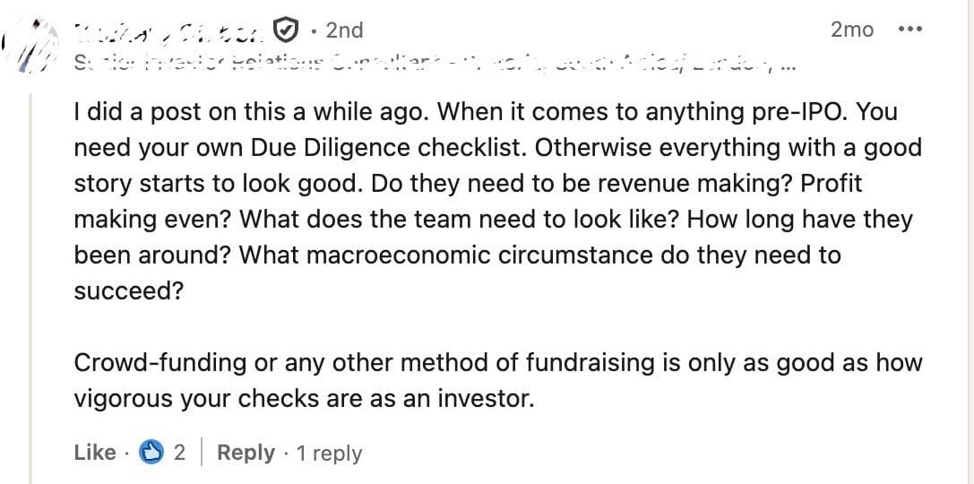 LinkedIn comment on my post about Revolut