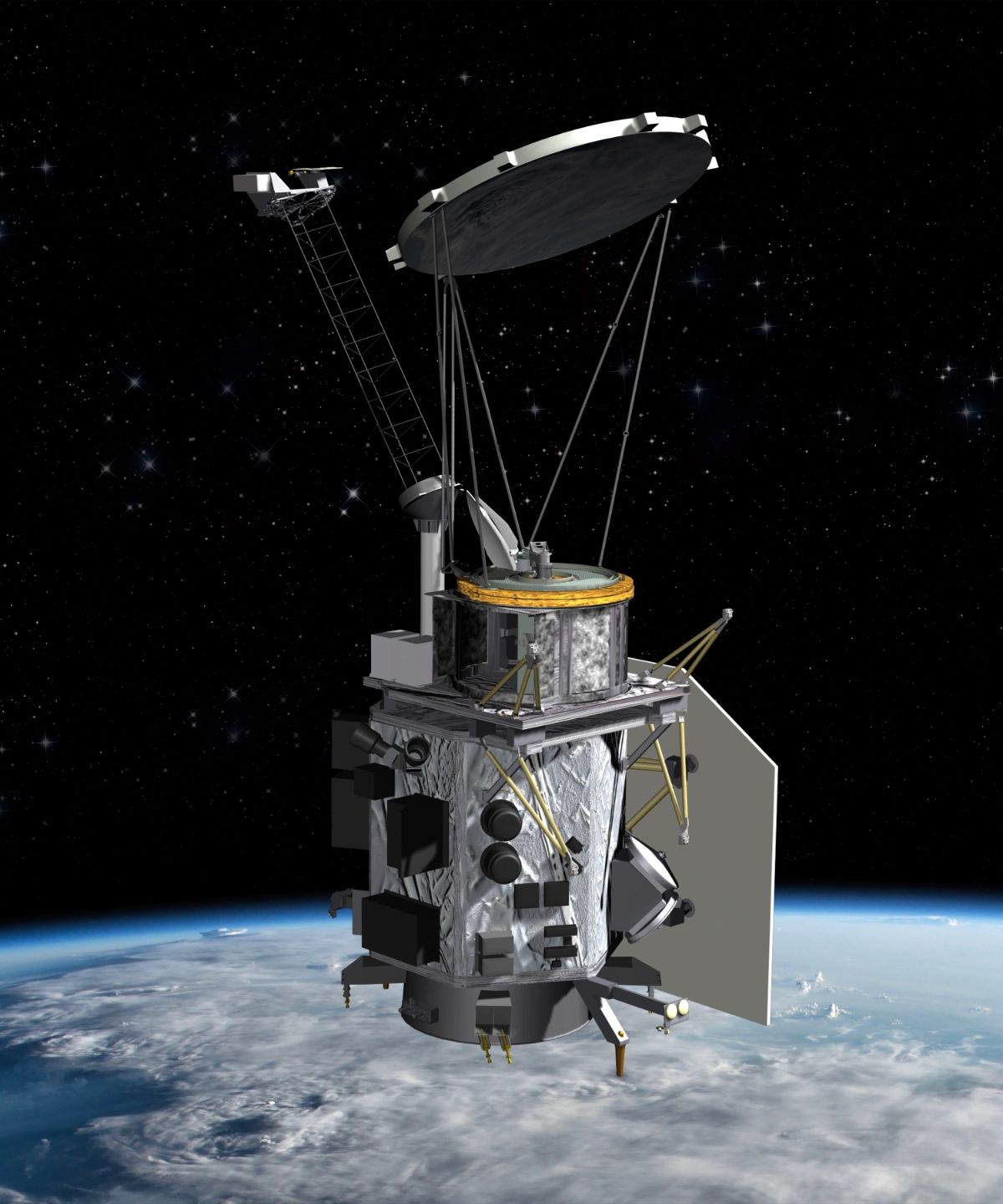 A rendering of the Weather System Follow-on–Microwave satellite.