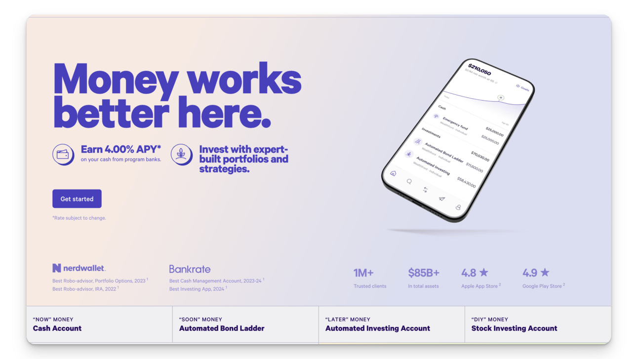 Wealthfront's home page