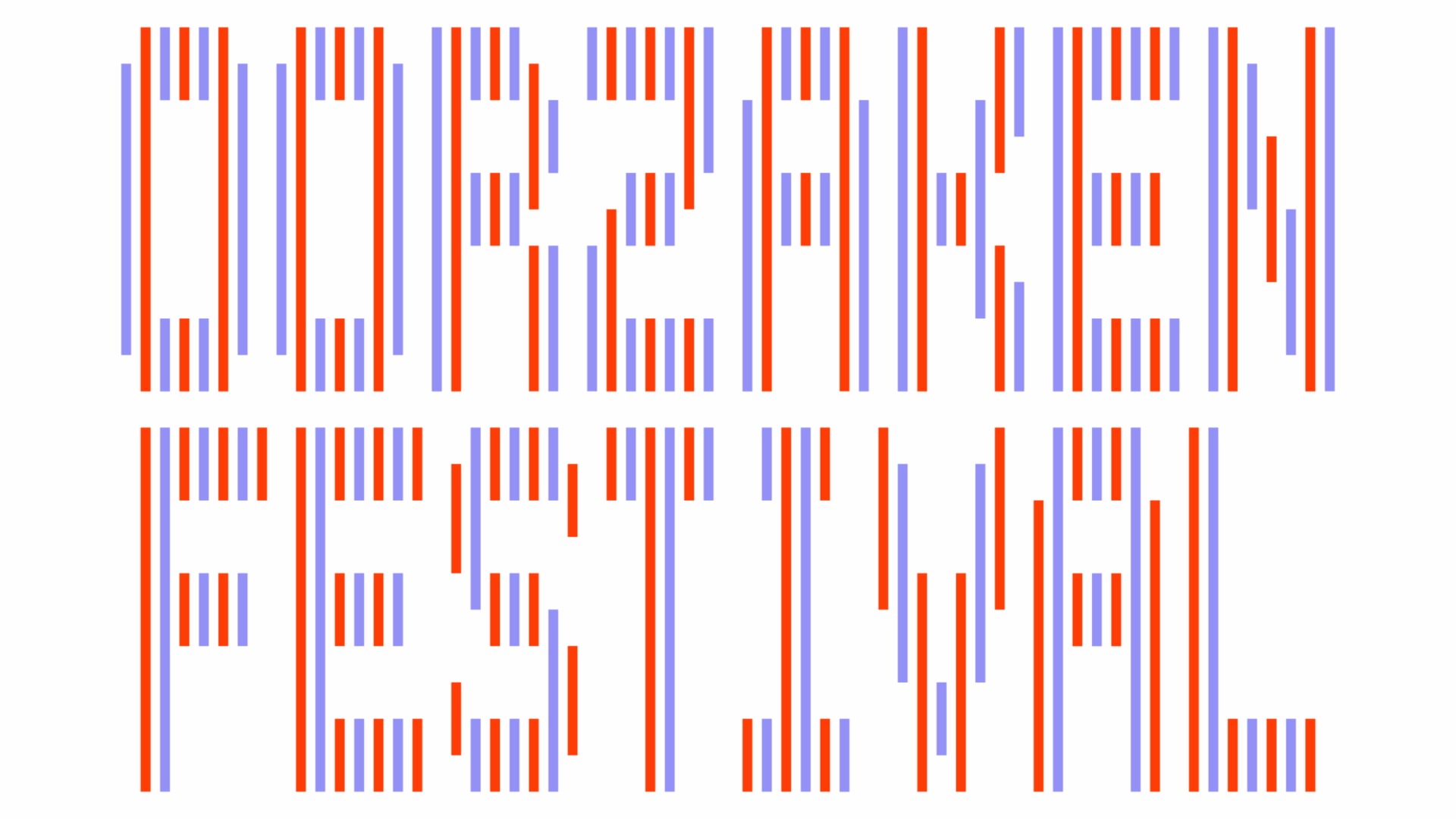 In paarse/rode gestreepte letters staat: OORZAKEN FESTIVAL