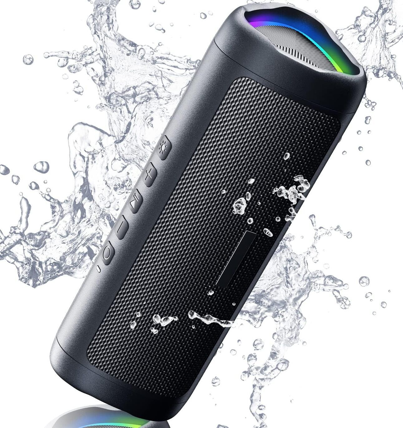 HD Bluetooth Speaker Alt Text: Portable Bluetooth speaker with HD sound, deep bass, and 20-hour playtime, designed for home, outdoor, or party use.