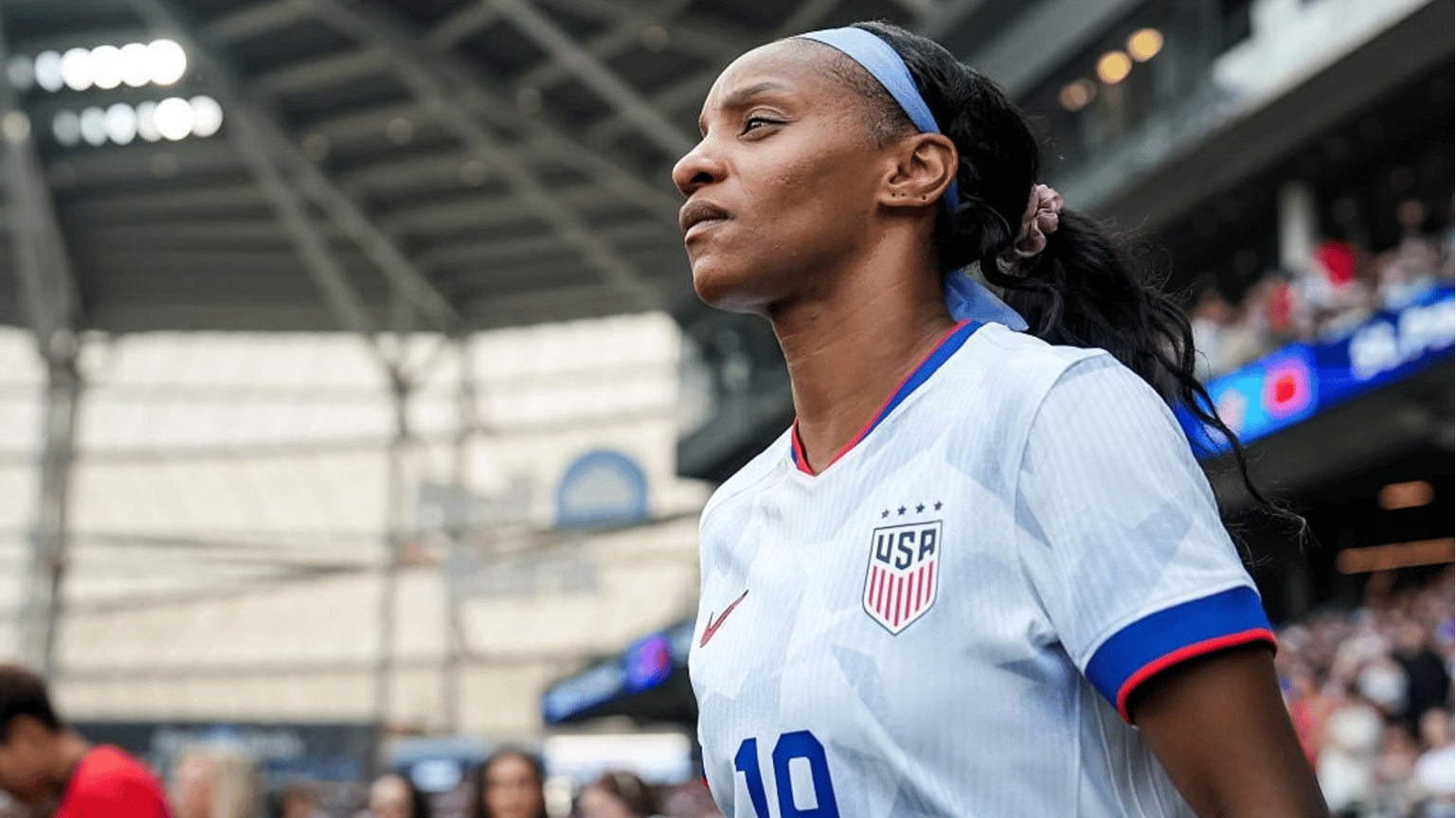 Crystal Dunn #19 of the United States looks on against China PR during an international friendly at Allianz Field
