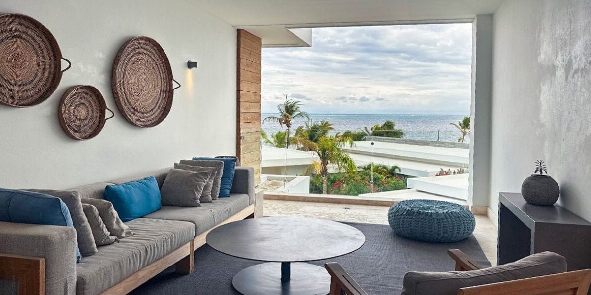 a resort room with oceanview