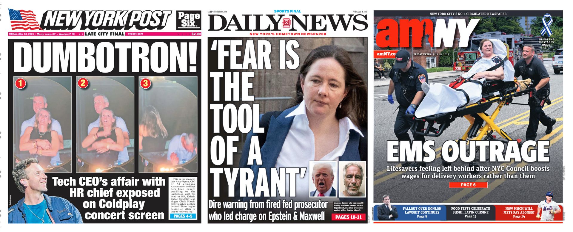 New York Newspaper Front Pages for July 18th, 2025