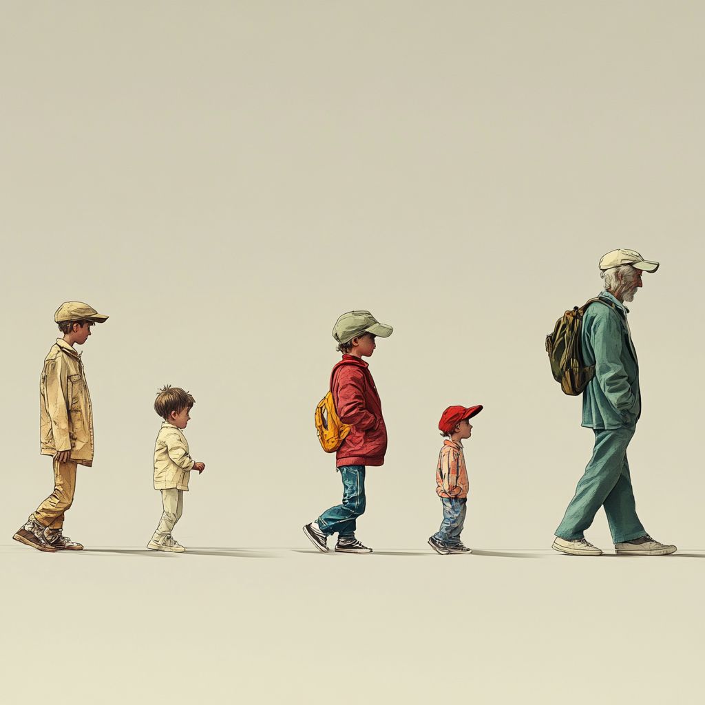 Image shows different generations walking forward