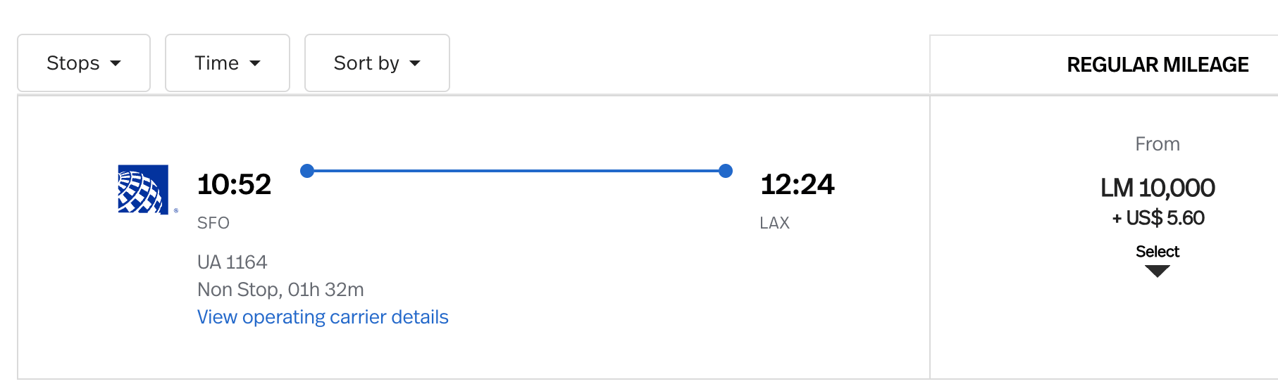 Example of a United flight booked with Avianca miles