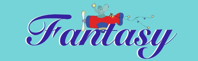 illustrated graphic of elephant flying a plane with text fantasy