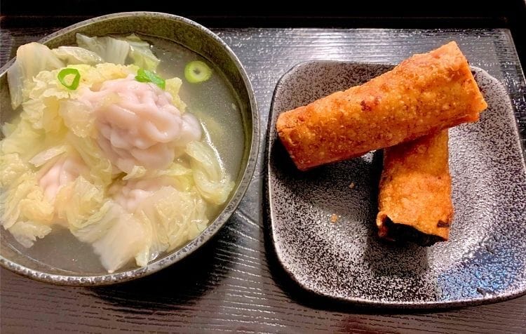 Lucky Inn wonton soup and egg rolls