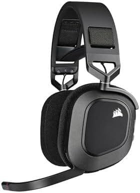 Corsair HS80 RGB Wireless – The Stylish Choice A wireless headset with RGB lighting and plush ear cushions, glowing beside a Destiny 2-themed RGB gaming rig.