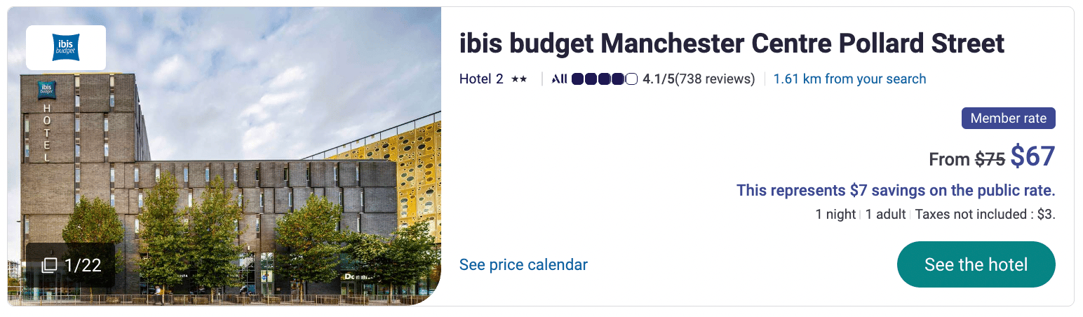 Ibis budget hotel in Manchester, England for $70 per night