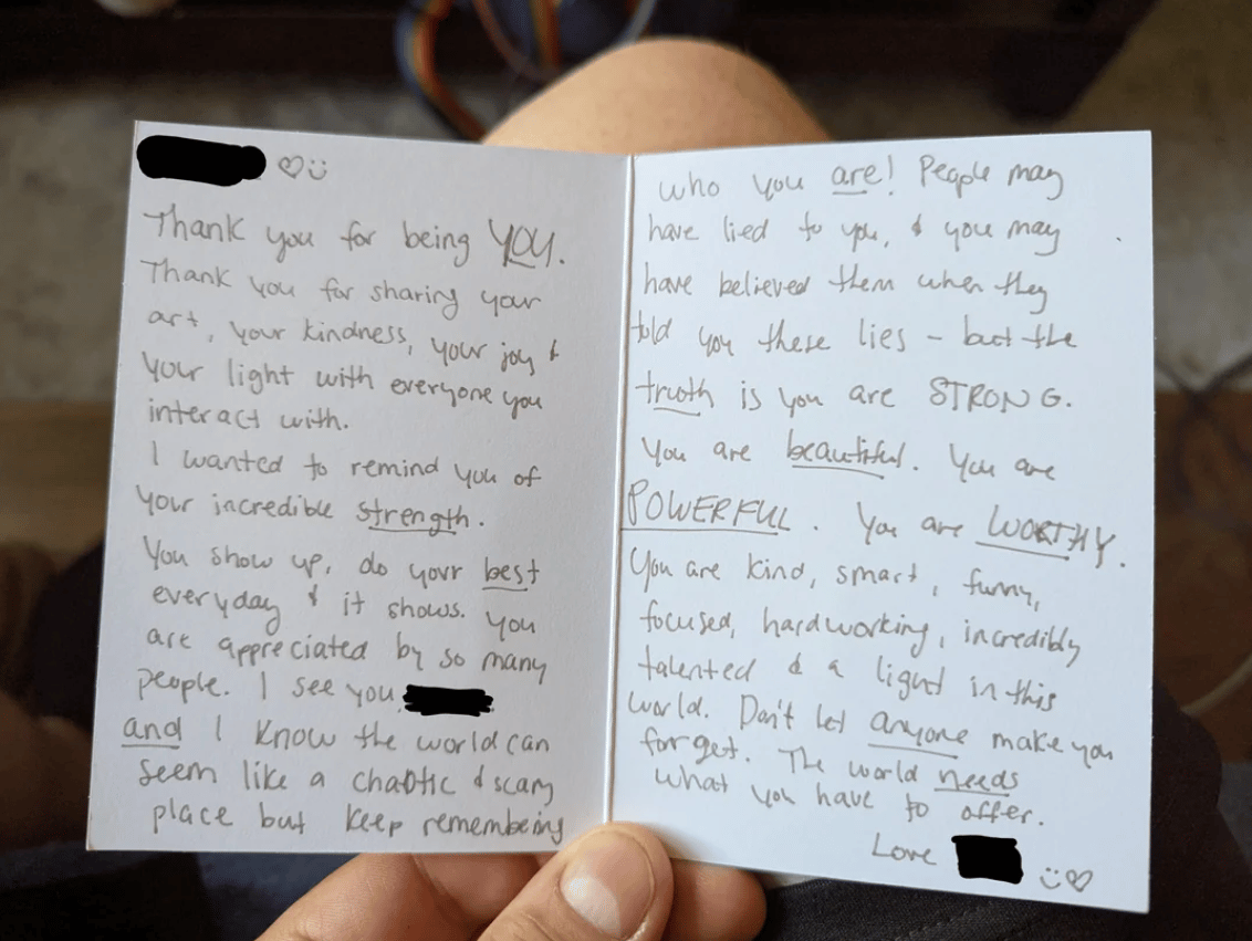 a card from a boss to employee