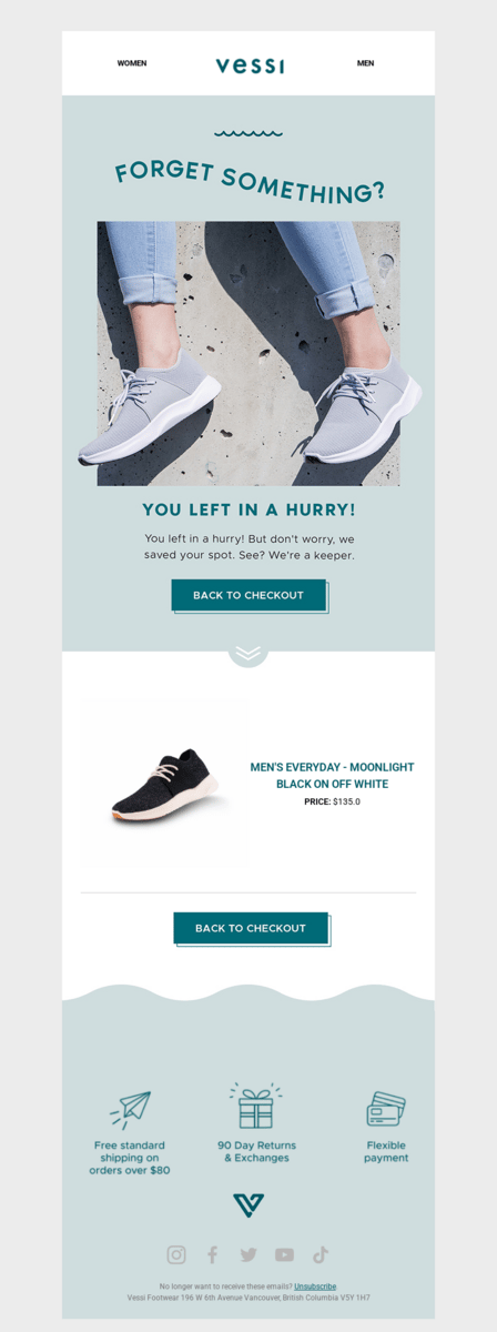 Vessi Footwear abandoned cart email