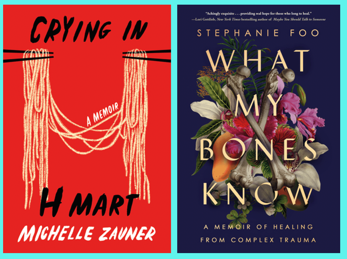 memoir book covers Crying in H Mart and What My Bones Know