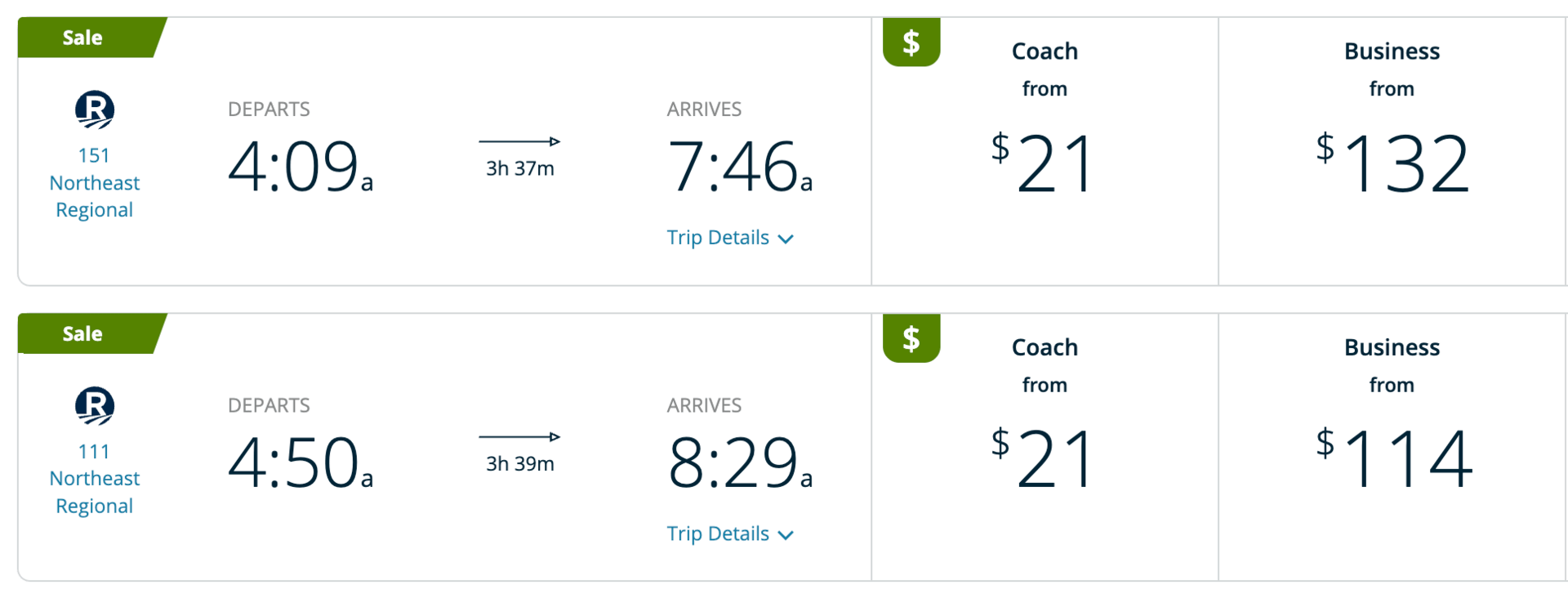 New York to DC for $21 on Amtrak