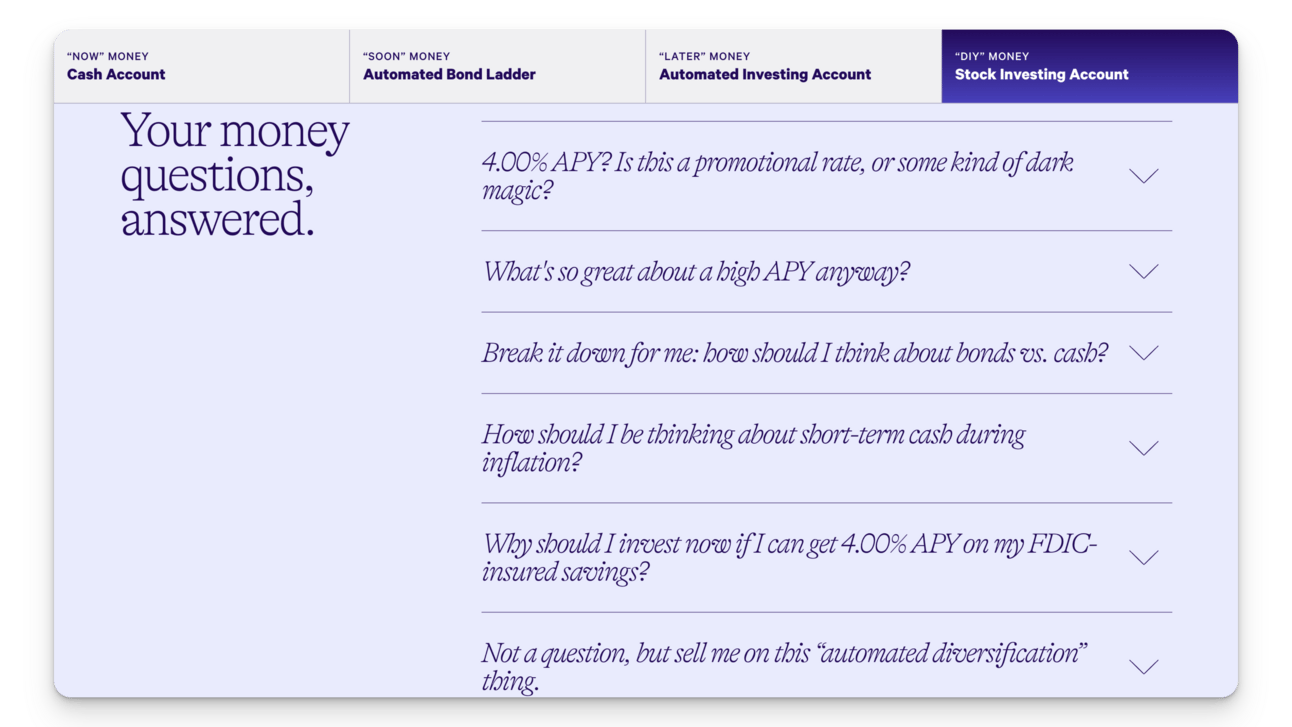 Wealthfront's home page