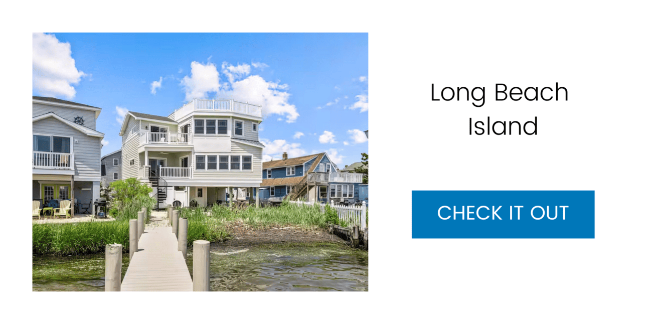 Long Beach Island: Waterfront four-bedroom in Ship Bottom with private dock and rooftop deck