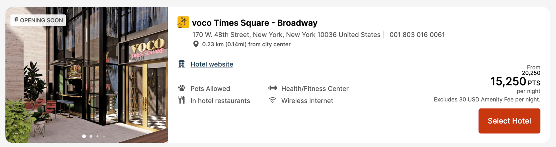 Voco Times Square for 15,250 IHG points per night