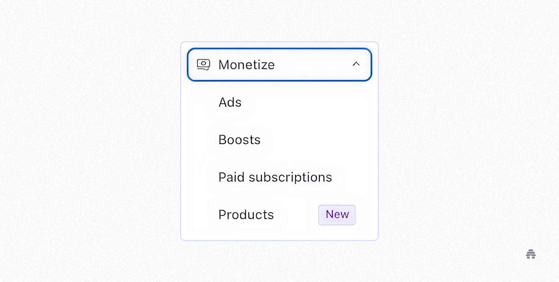 beehiiv dashboard menu showing monetization options for newsletters, including ads, boosts, paid subscriptions, and products. Illustrates how creators manage and expand revenue streams within the beehiiv platform.