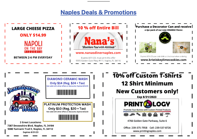 A bunch of coupons are shown on top of the page.